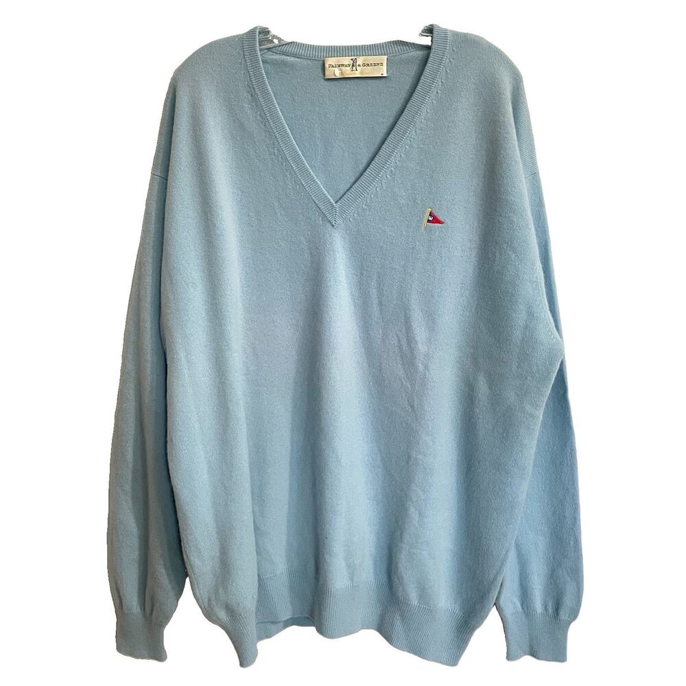 Fairway & Greene V Neck Cashmere Sweater Size Men Blue Long Sleeve Golf Preppy